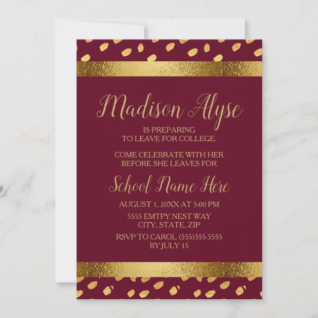 Burgundy and Gold Trunk Party Invitation (Front)
