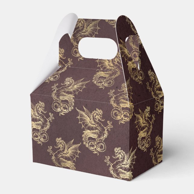 Burgundy and Gold Vintage Dragon Favor Boxes (Front Side)