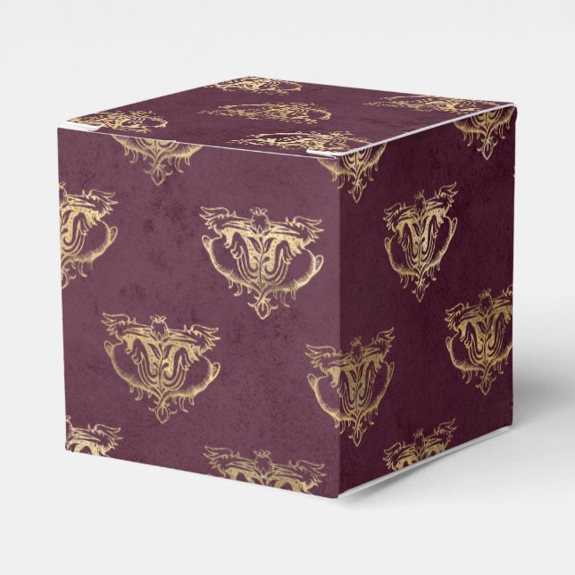 Burgundy and Gold Vintage Dragon Favor Boxes (Front Side)