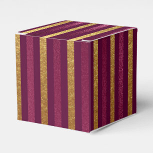 Burgundy and Gold Vintage Glam Faux Foil Stripes Favor Boxes