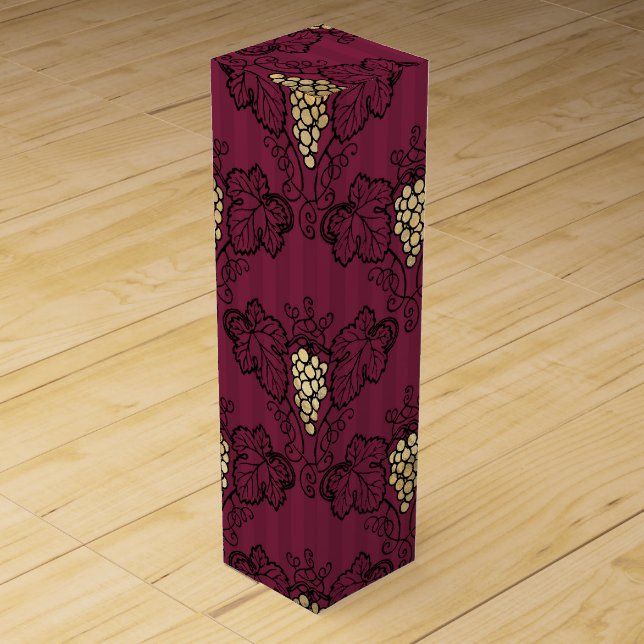 Burgundy and Gold Vintage Grapes Pattern Wine Box (Front)