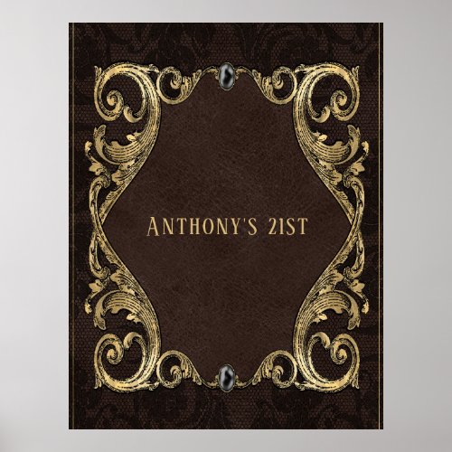 Burgundy and Gold Vintage Leather and Lace Poster