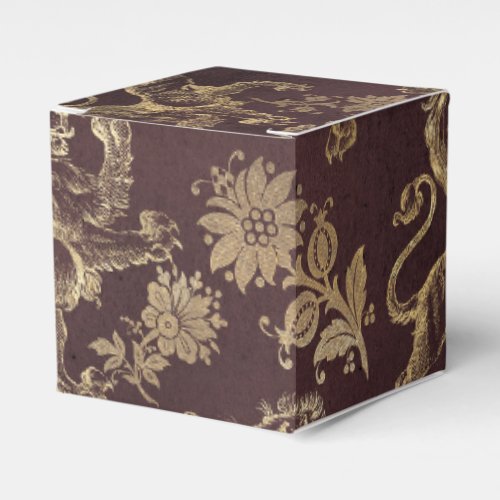 Burgundy and Gold Vintage Lion Pattern Favor Boxes