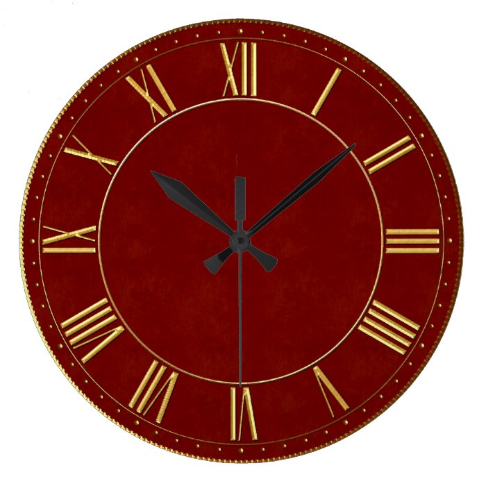 Burgundy and Gold Vintage Roman Numeral Round Wall Clock