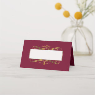 Burgundy and Gold Wedding Folded Place Card