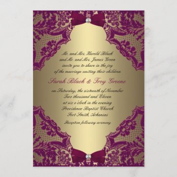 Burgundy And Gold Wedding Invitation by party_depot at Zazzle