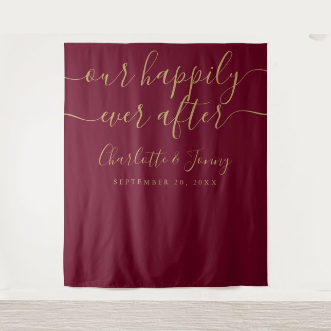 Burgundy and Gold Wedding Photo Backdrop (Front)