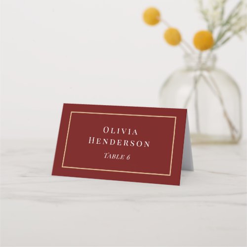 Burgundy and Gold Wedding Place Card Name Card