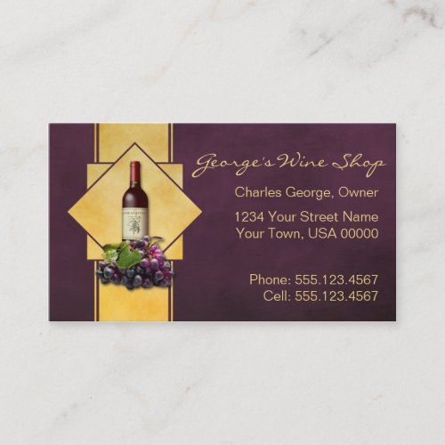 Burgundy and Gold Wine Shop Business Card