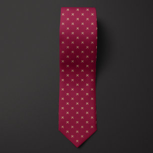 Burgundy and Gold Wrench Pattern Neck Tie