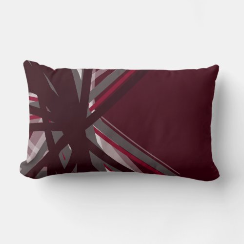 Burgundy and Gray Artistic Abstract Design Lumbar Pillow