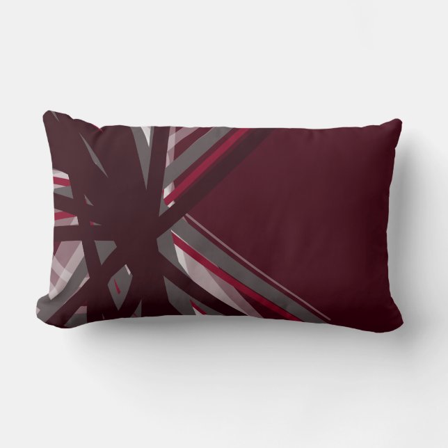 Burgundy and Gray Artistic Abstract Design Lumbar Pillow (Front)