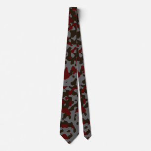 Burgundy and Gray Camouflage in Brown Neck Tie