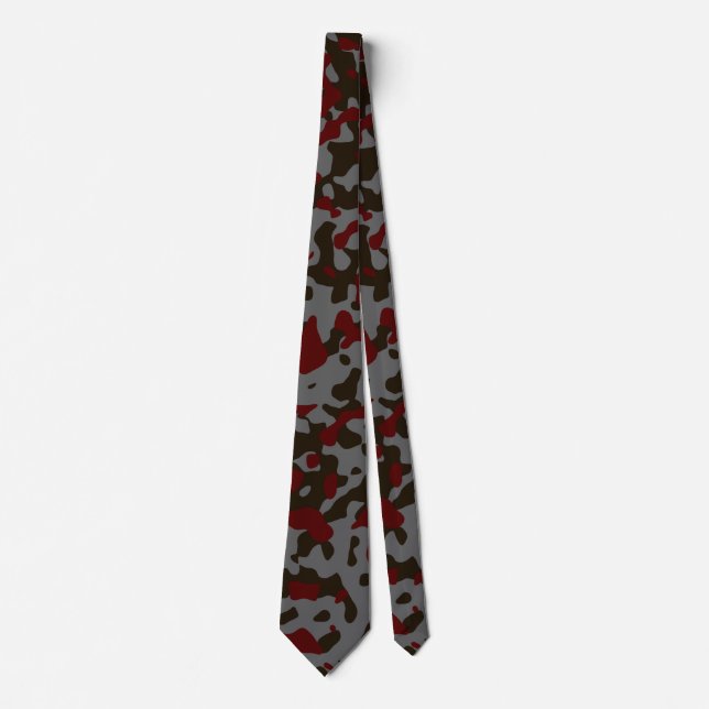 Burgundy and Gray Camouflage in Brown Neck Tie (Front)