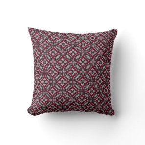 Burgundy and Gray Floral Tile Wallpaper Pattern Throw Pillow