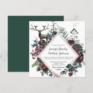 Burgundy and Gray Floral with Stag and Greenery  | Invitation