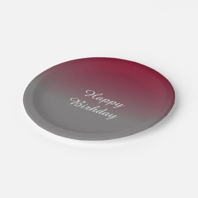 Burgundy and Gray Ombre Pattern Paper Plates (Angled)