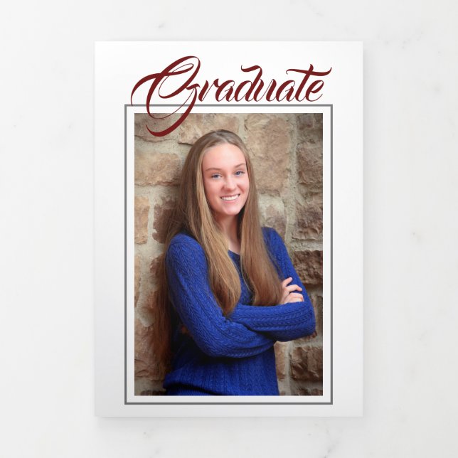 Burgundy and Gray Photo Graduation Announcement (Cover)
