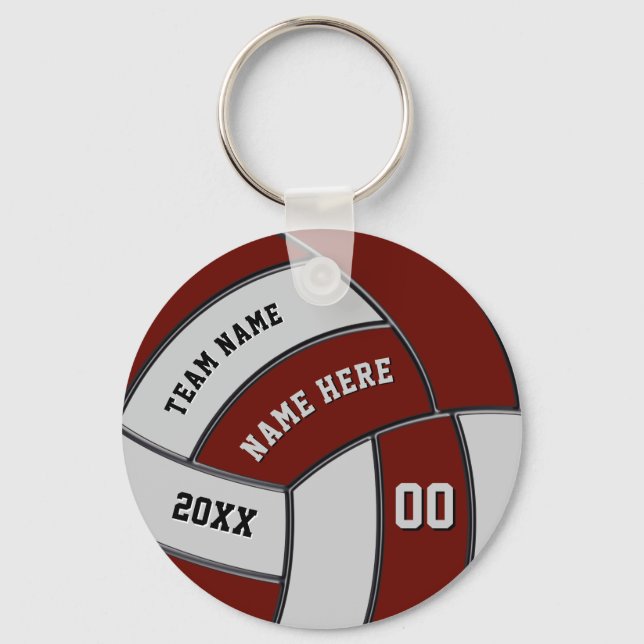 Burgundy and Gray Volleyball Keychains Personalize (Front)
