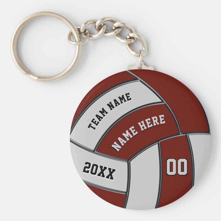 Burgundy and Gray Volleyball Keychains Personalize