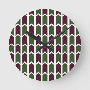 Burgundy and Green Panel Fence Round Clock