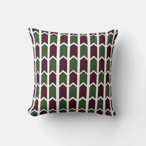 Burgundy and Green Panel Fence Throw Pillow