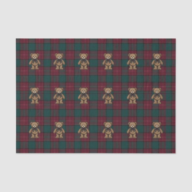 Burgundy and Green Teddy Tartan Tissue Paper (Front)