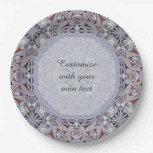 Burgundy and Grey Elegant Pattern Paper Plates