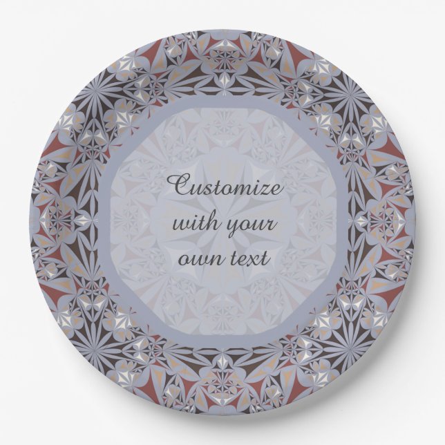 Burgundy and Grey Elegant Pattern Paper Plates (Front)