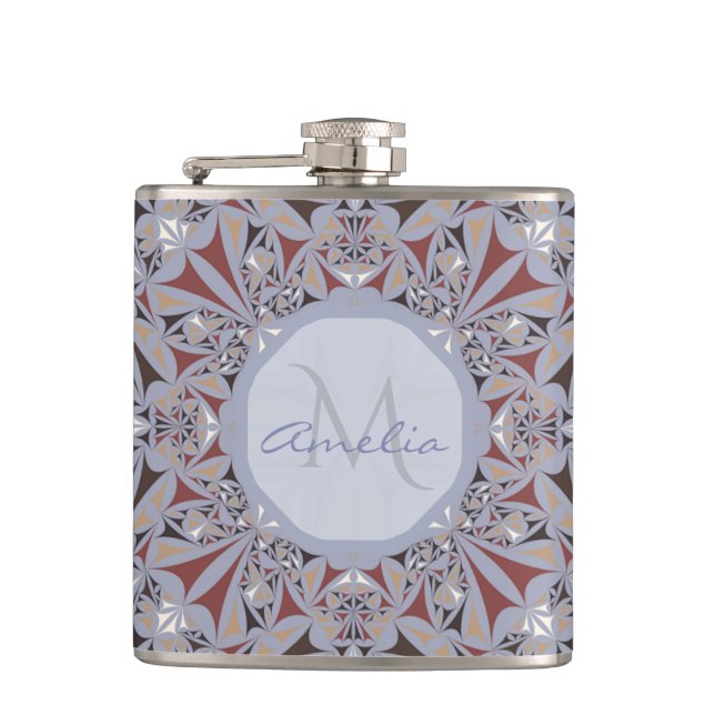 Burgundy and Grey Elegant Pattern Personalised Flask (Front)