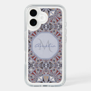 Burgundy and Grey Elegant Pattern Personalised iPhone 16 Case