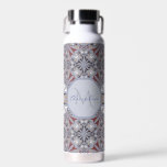 Burgundy and Grey Elegant Pattern Personalised Water Bottle