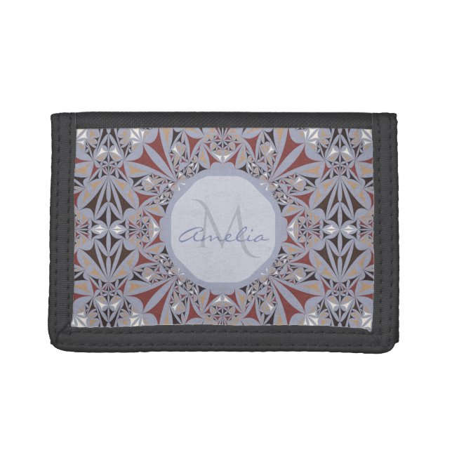 Burgundy and Grey Elegant Pattern Trifold Wallet (Front)