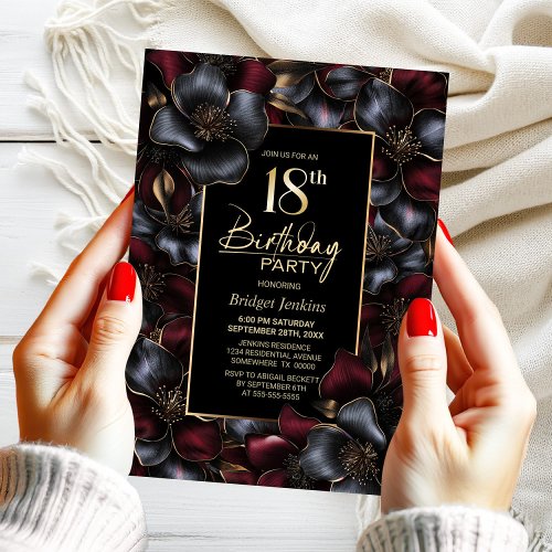 Burgundy and Grey Floral 18th Birthday Party