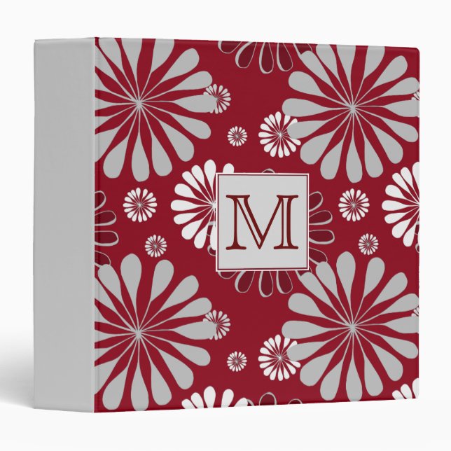 Burgundy and Grey Floral Monogram 3 Ring Binder (Front/Spine)