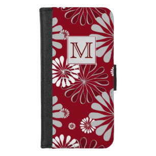 Burgundy and Grey Floral Monogram iPhone 8/7 Wallet Case