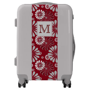 Burgundy and Grey Floral Monogram Luggage
