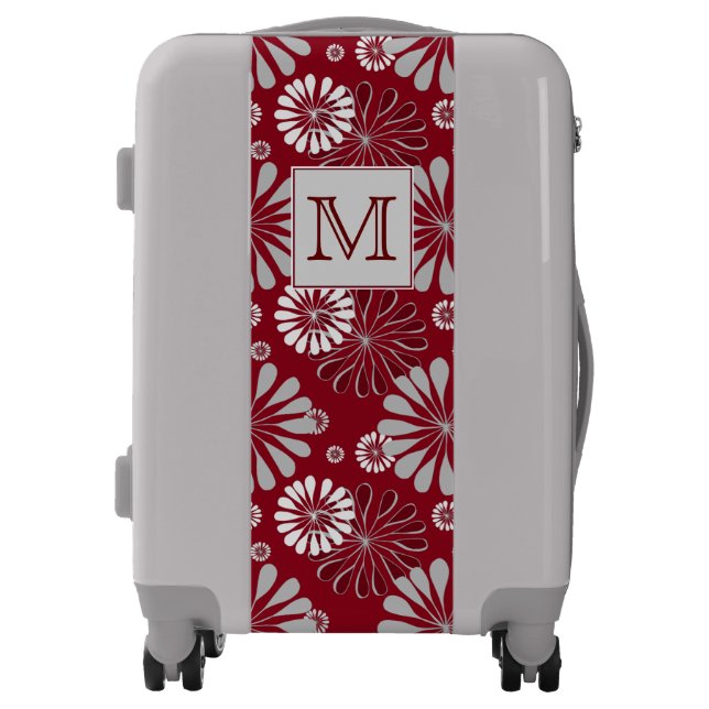 Burgundy and Grey Floral Monogram Luggage (Front)