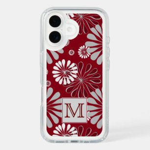 Burgundy and Grey Floral Monogram iPhone 16 Case