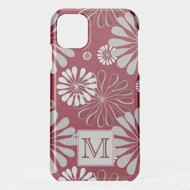 Burgundy and Grey Floral Monogram Uncommon iPhone Case (Back)