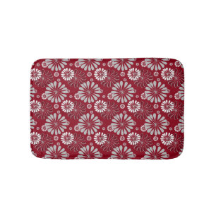 Burgundy and Grey Floral Pattern Bath Mat