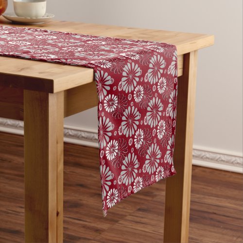 Burgundy and Grey Floral Pattern Short Table Runner