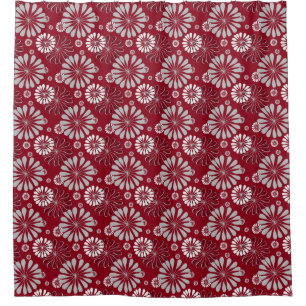 Burgundy and Grey Floral Shower Curtain