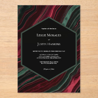 Burgundy and Hunter Green Velvet- Look Acrylic Invitations
