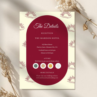 Burgundy and Ivory Arch  Wedding Details Card