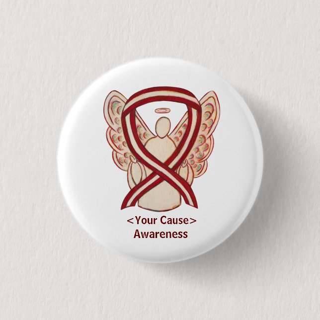 Burgundy and Ivory Awareness Ribbon Angel Pins (Front)