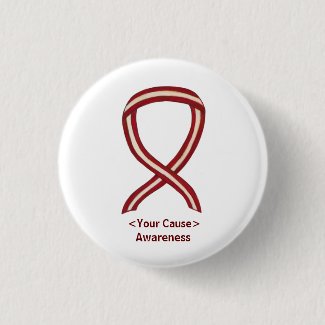 Burgundy and Ivory Awareness Ribbon Pin Buttons