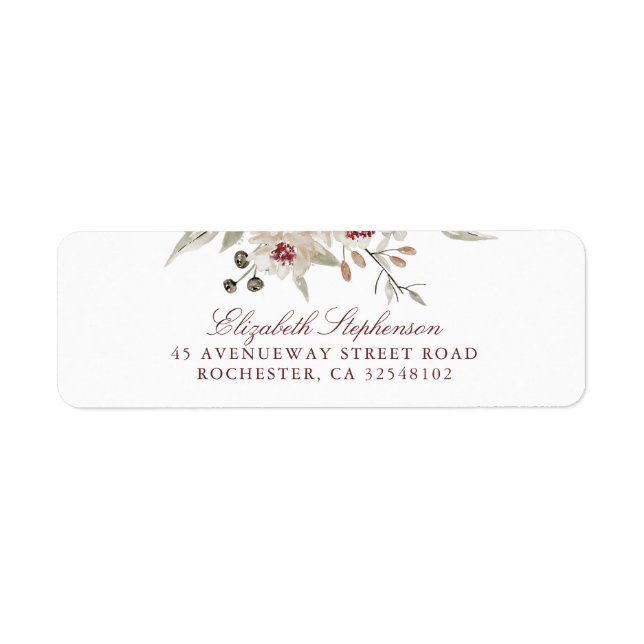 Burgundy and Ivory Floral Wedding Label (Front)