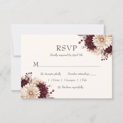 Burgundy and Ivory Floral Wedding RSVP Card