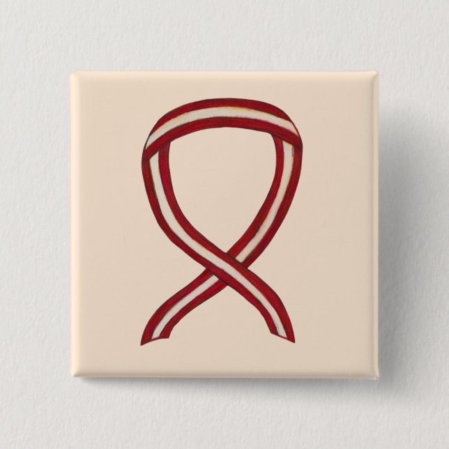 Burgundy and Ivory Ribbon Awareness Custom Pin (Front)